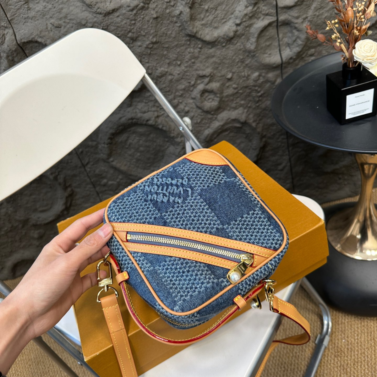 LV CHESS Denim Messenger Bag