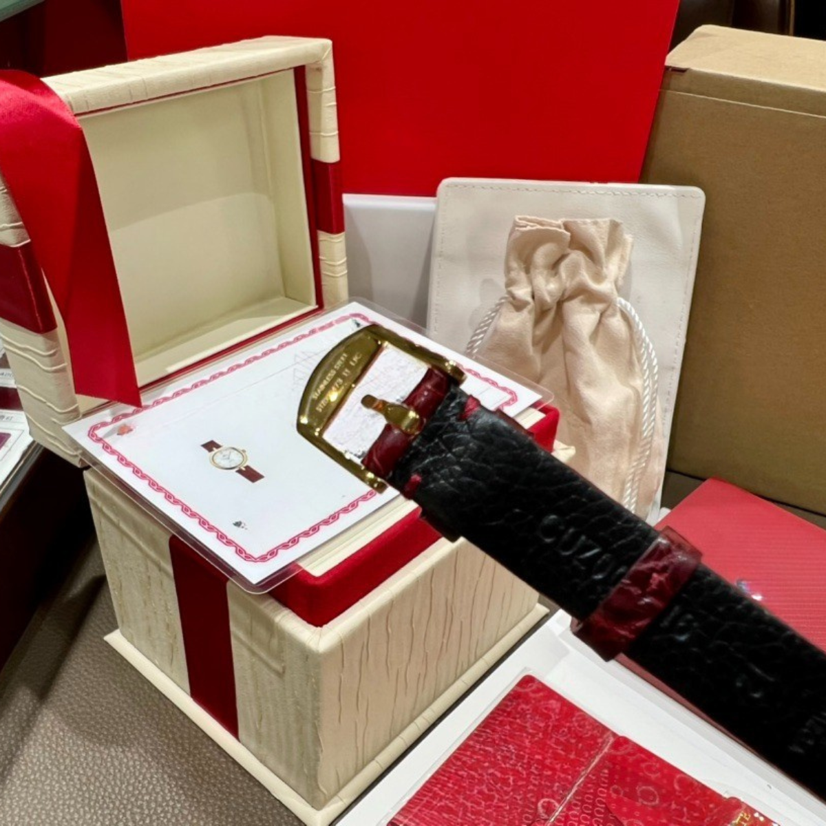 Omega De Ville Red Leather Strap Watch