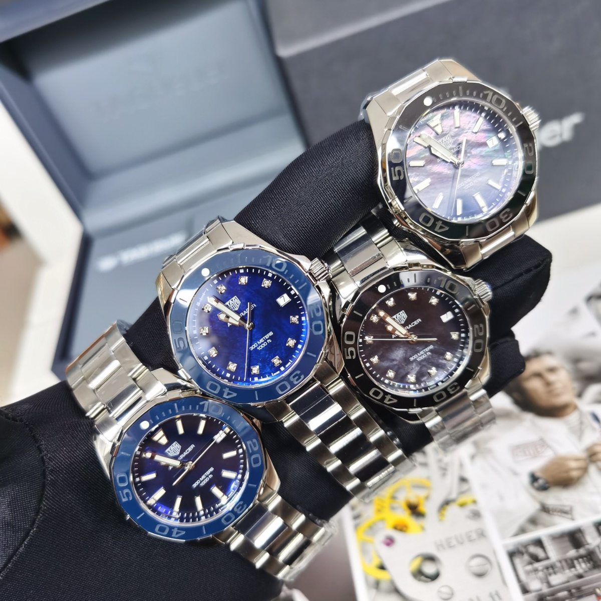 TAG Heuer Aquaracer 300M Diamond Bezel Watch (Blue/Black/Purple)