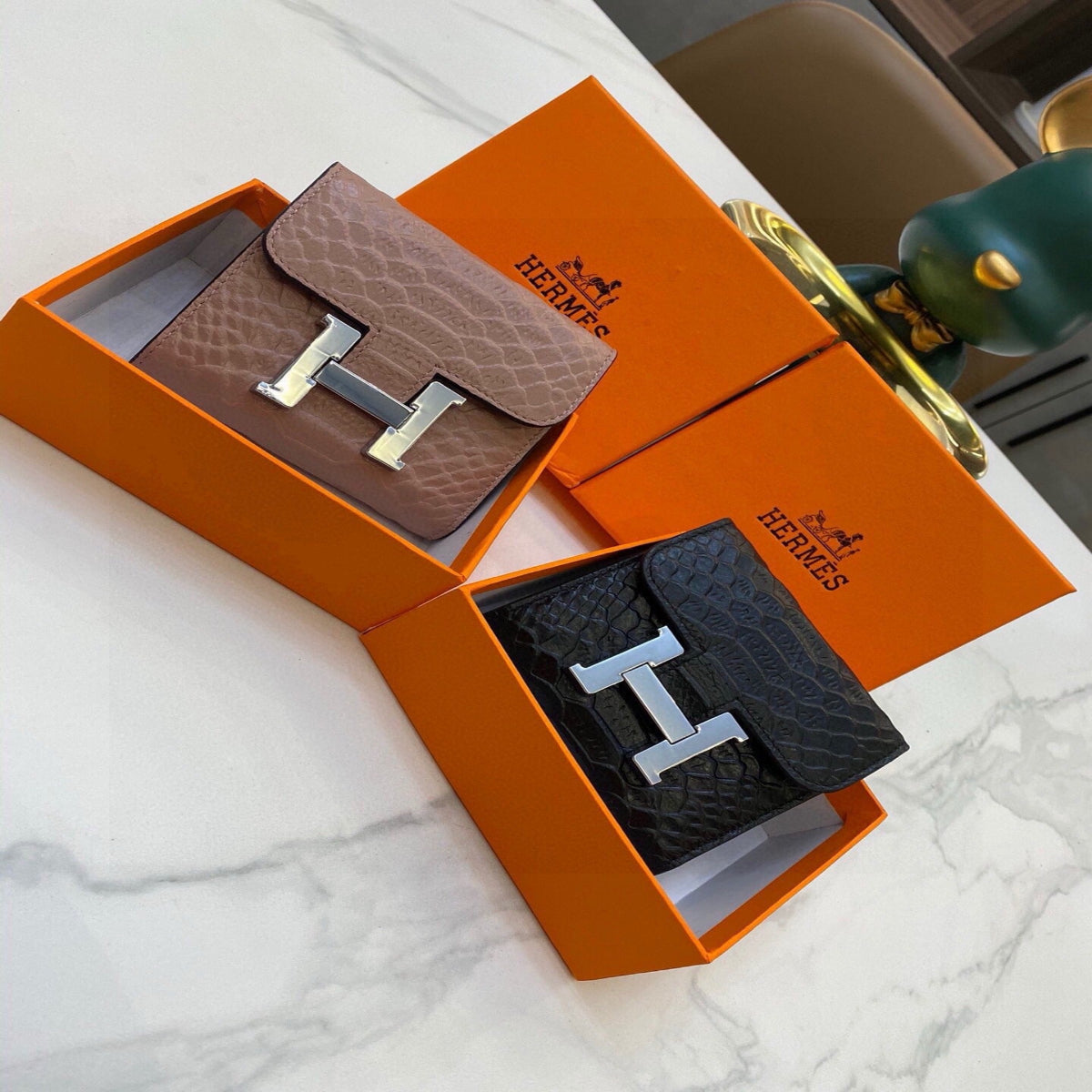 Hermès Tri-fold Caviar Leather Wallet
