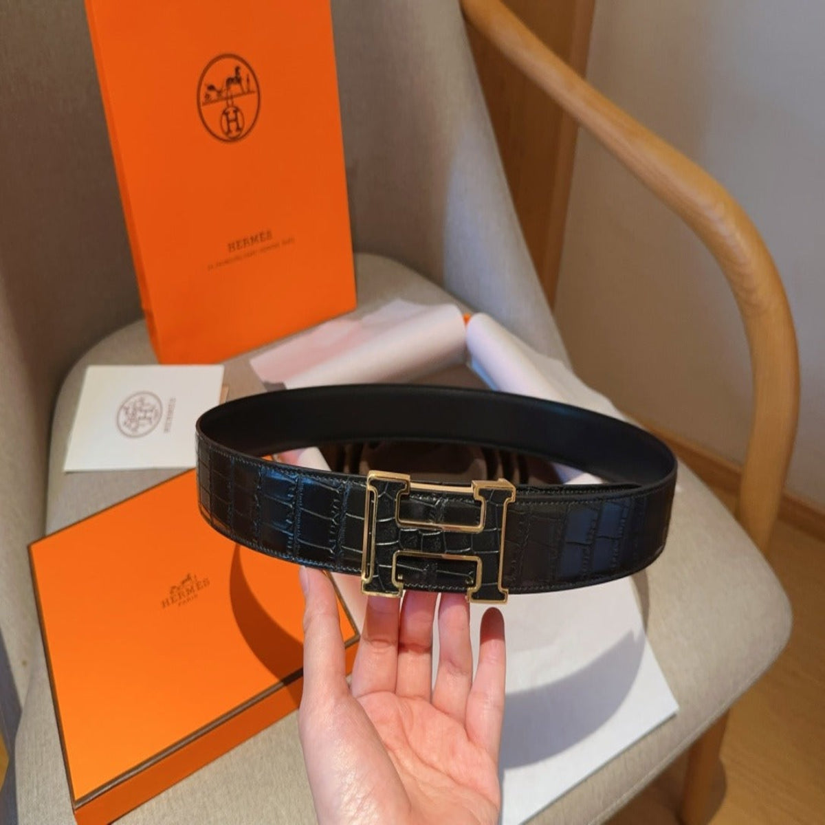 Hermes Crocodile Leather Belt
