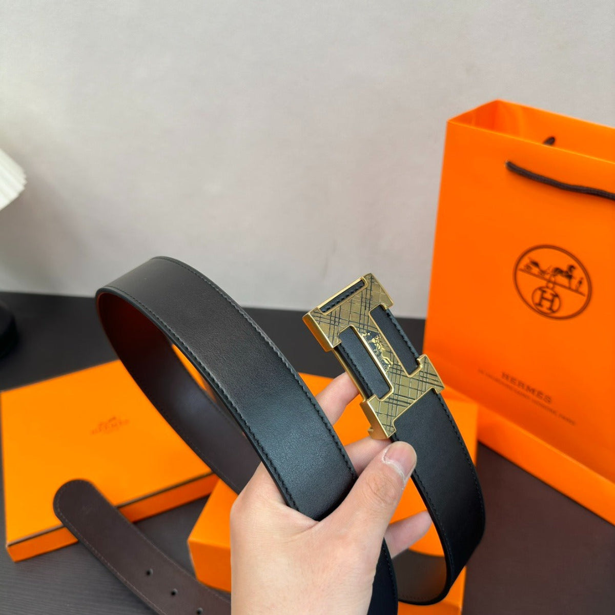 Hermès All-Steel Buckle Leather Belt