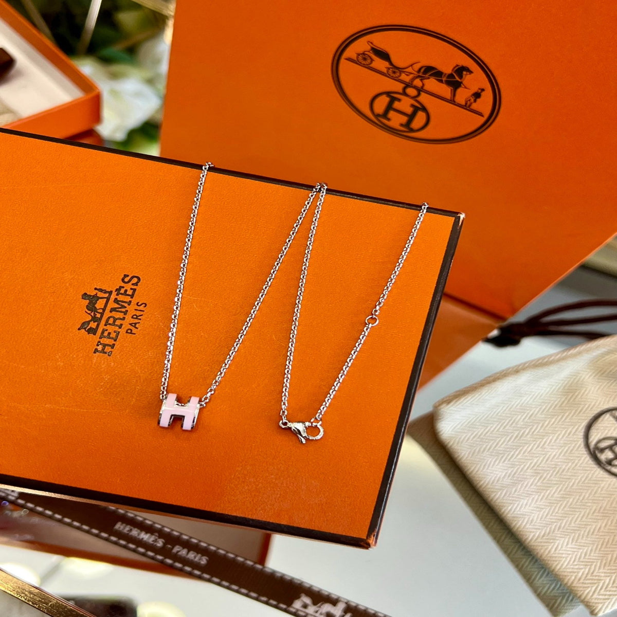 Hermès H-Letter Oval Necklace