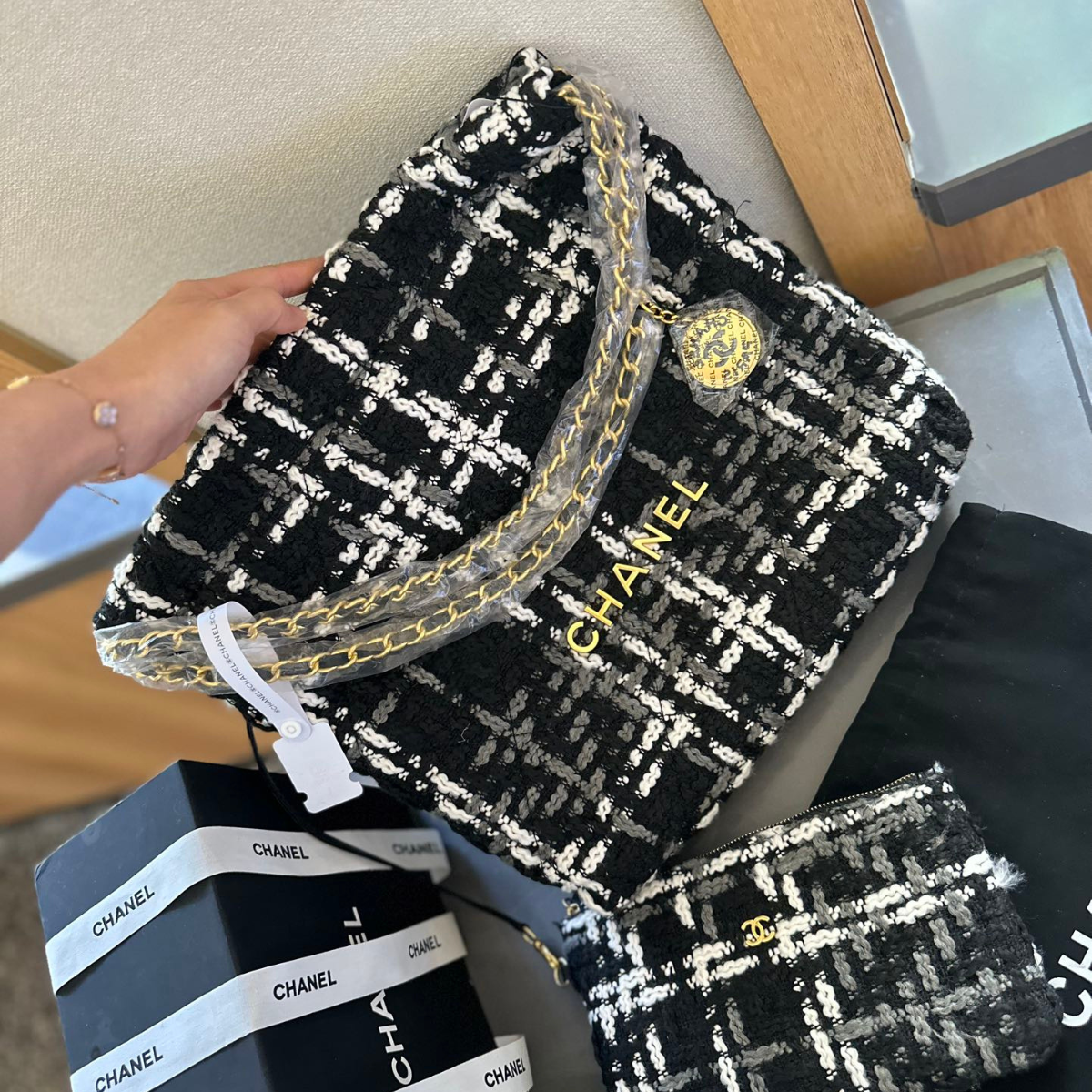 Chanel Gold Coin Wool Bag