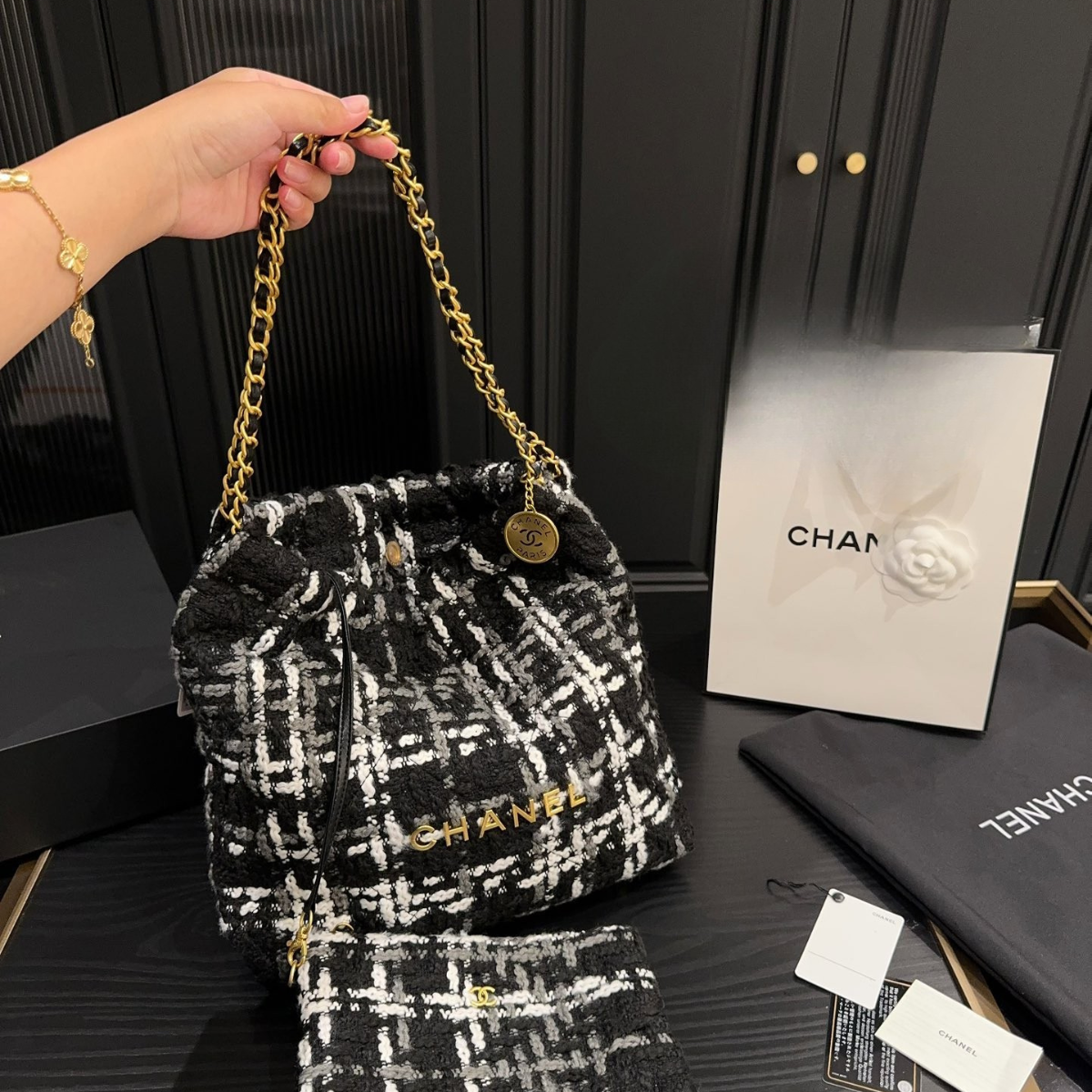 Chanel Gold Coin Wool Bag