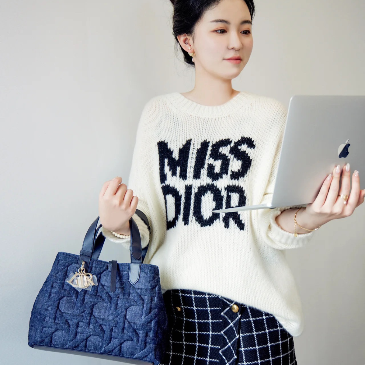 DIOR Quilted Denim Tote Bag
