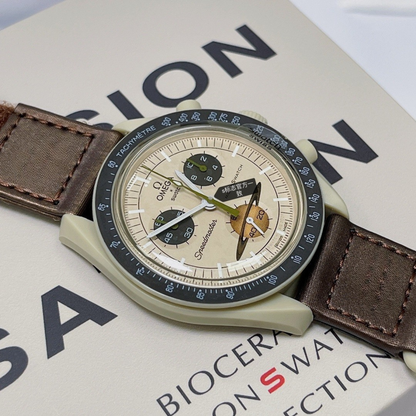 Omega Saturn Brown Leather Watch