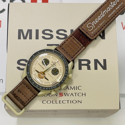 Omega Saturn Brown Leather Watch