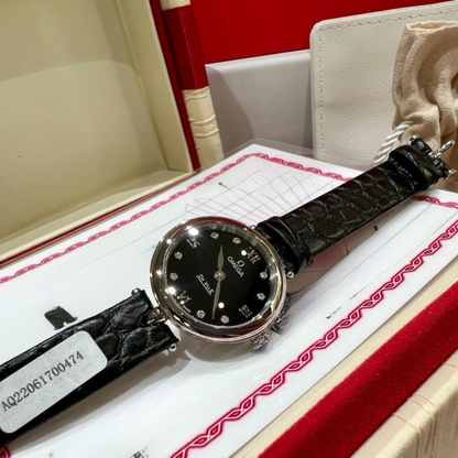 Omega De Ville Black Dial Leather Strap Watch