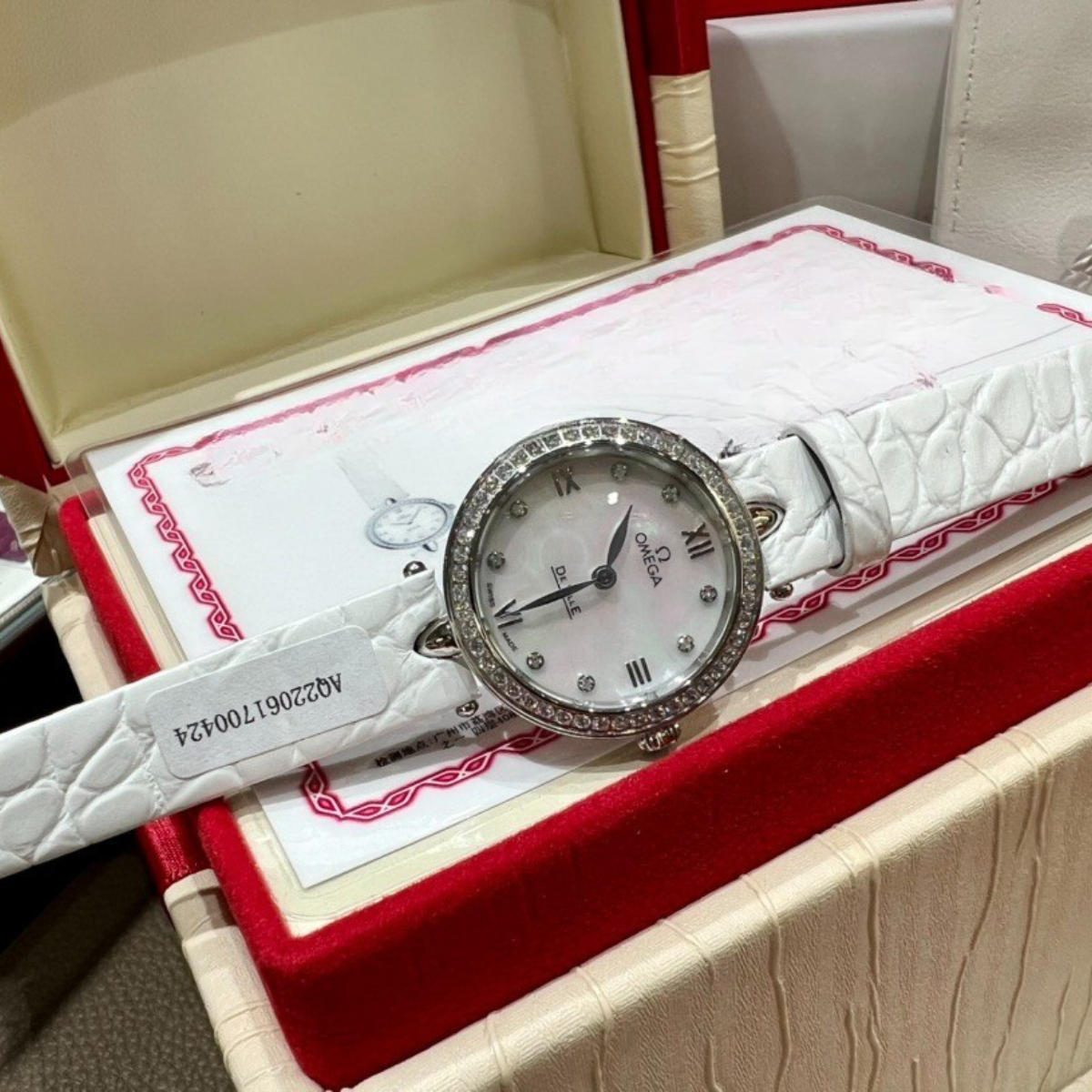 Omega De Ville White Leather Strap Watch