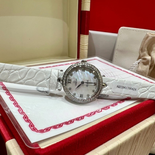 Omega De Ville White Leather Strap Watch