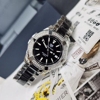 TAG Heuer Aquaracer 300M Diamond Bezel Watch (Black/White)