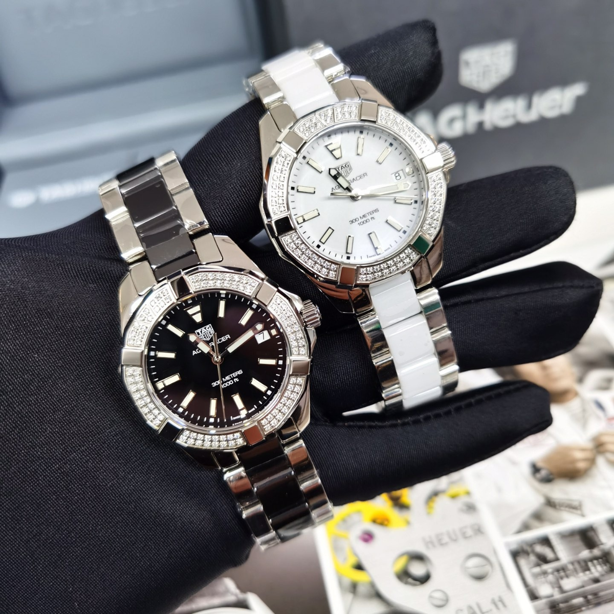 TAG Heuer Aquaracer 300M Diamond Bezel Watch (Black/White)