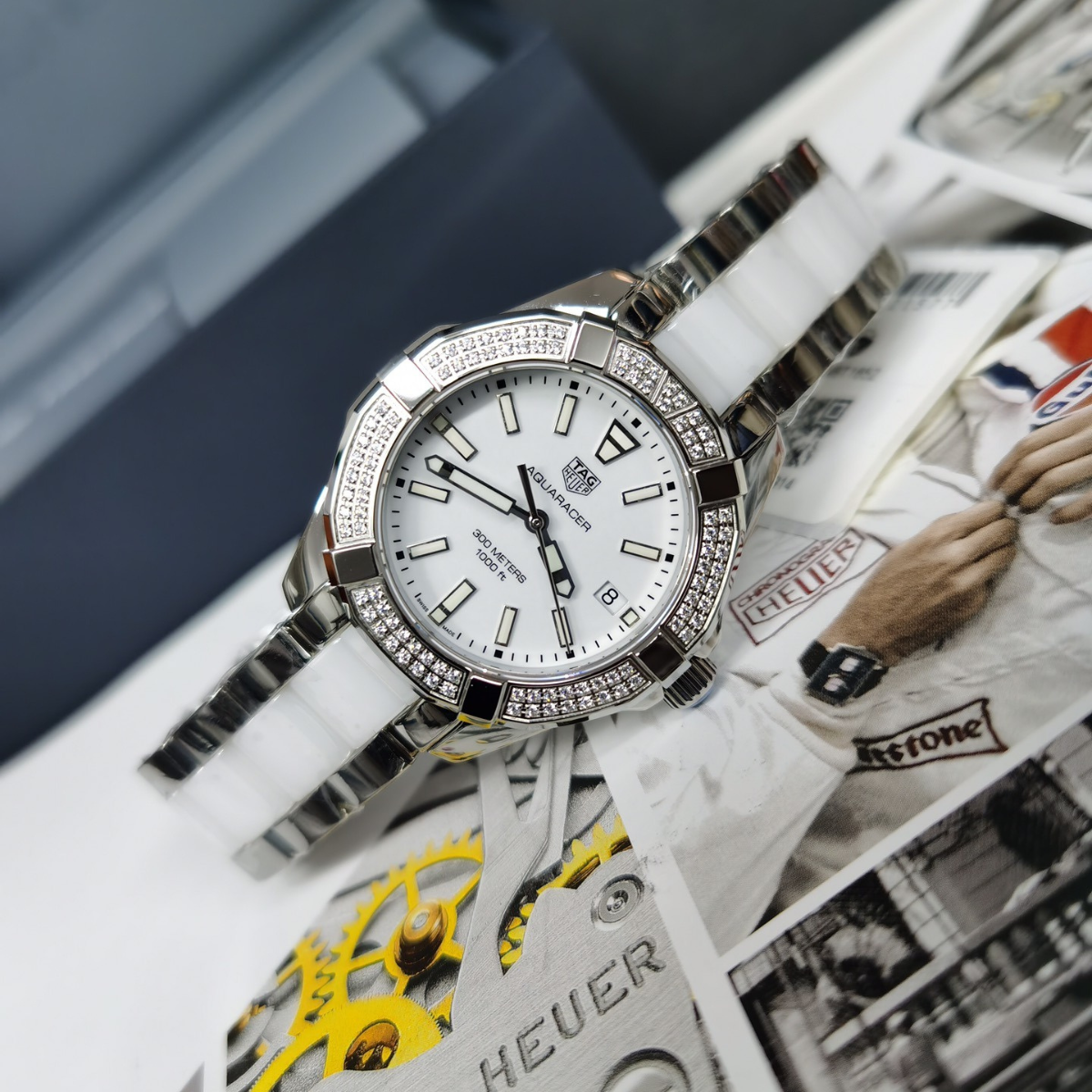 TAG Heuer Aquaracer 300M Diamond Bezel Watch (Black/White)