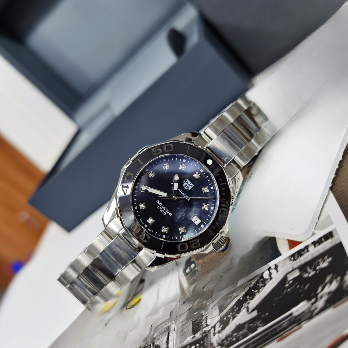 TAG Heuer Aquaracer 300M Diamond Bezel Watch (Blue/Black/Purple)