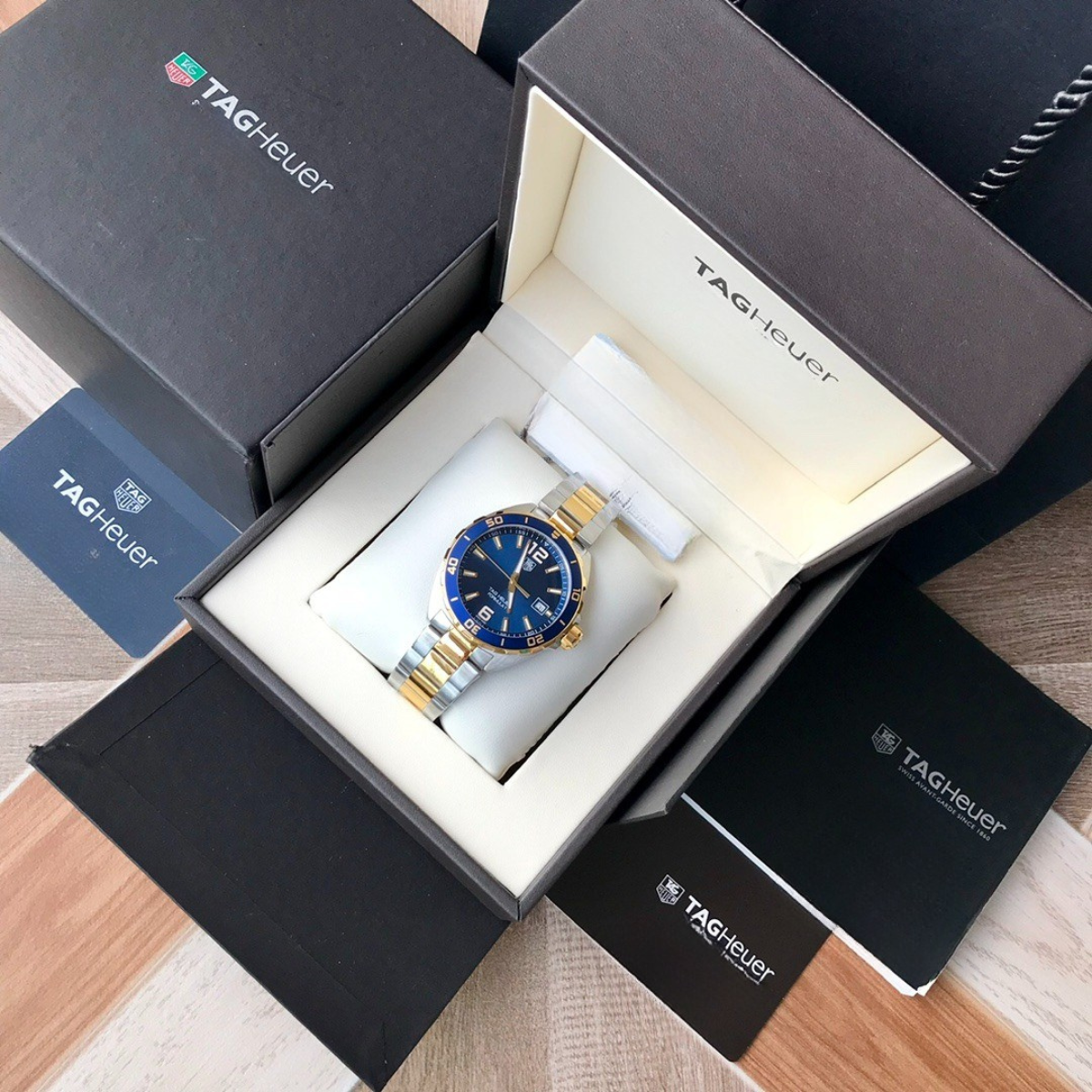 TAG Heuer Automatic Watch with Blue Dial and Gold Bracelet