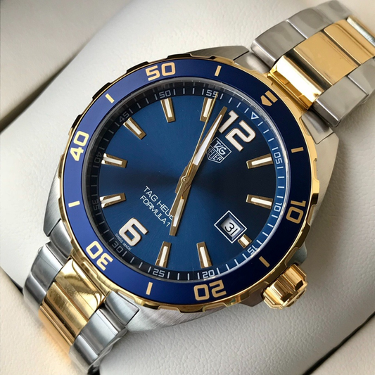 TAG Heuer Automatic Watch with Blue Dial and Gold Bracelet