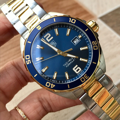 TAG Heuer Automatic Watch with Blue Dial and Gold Bracelet
