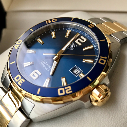 TAG Heuer Automatic Watch with Blue Dial and Gold Bracelet