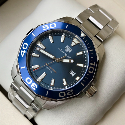 TAG Heuer Automatic Watch with Blue Dial and Stainless Steel Bracelet