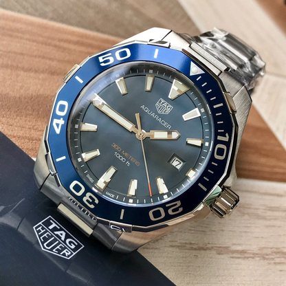 TAG Heuer Automatic Watch with Blue Dial and Stainless Steel Bracelet