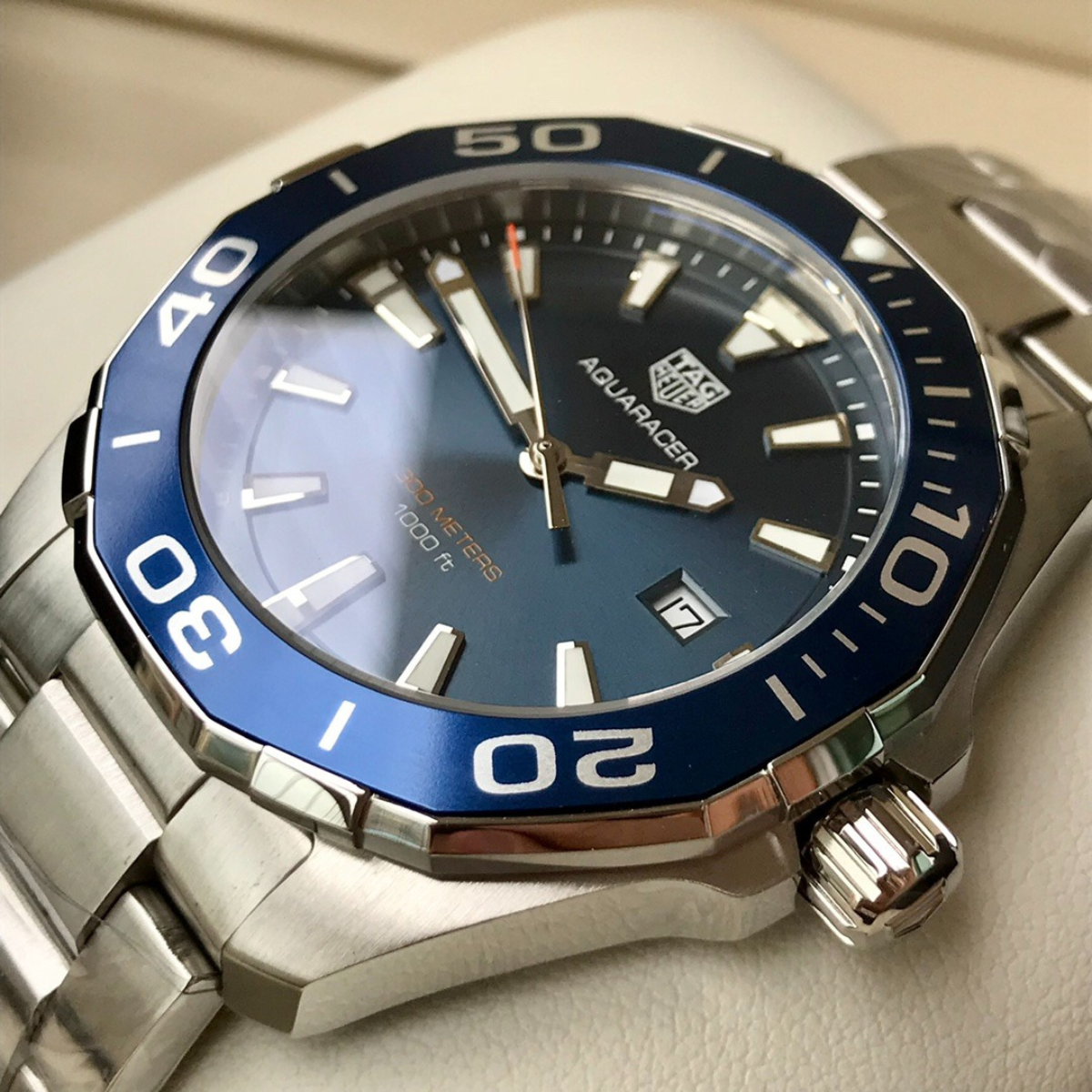 TAG Heuer Automatic Watch with Blue Dial and Stainless Steel Bracelet