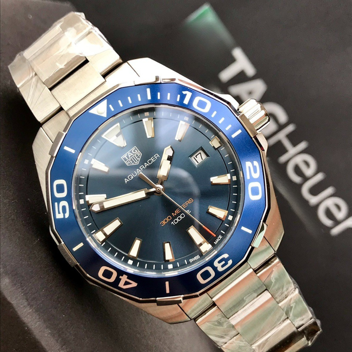 TAG Heuer Automatic Watch with Blue Dial and Stainless Steel Bracelet