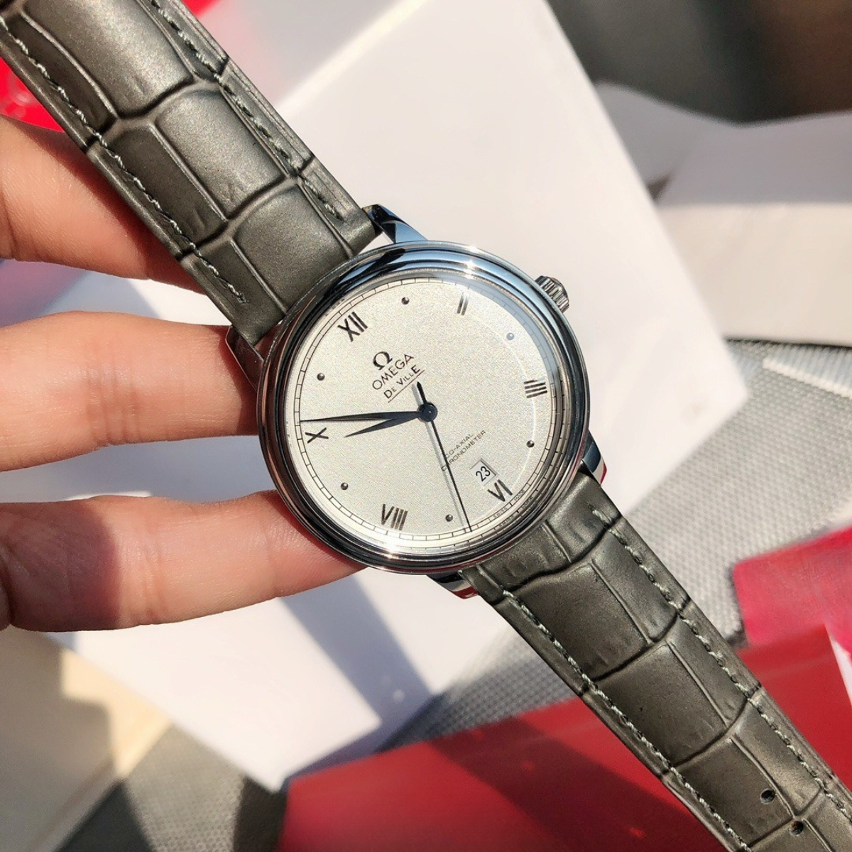 Omega De Ville Grey Strap Watch