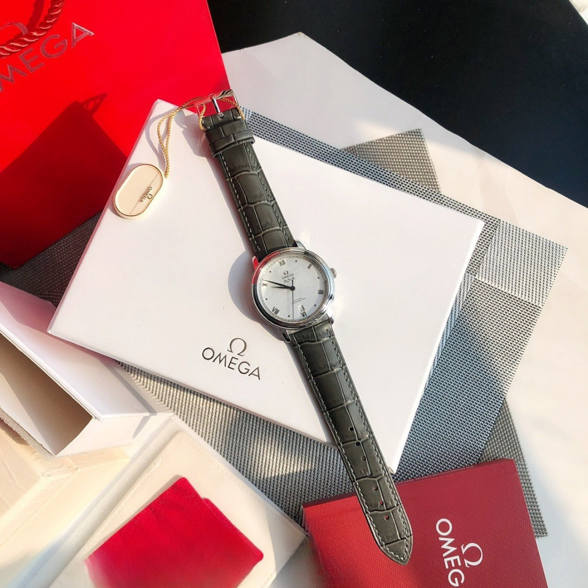 Omega De Ville Grey Strap Watch