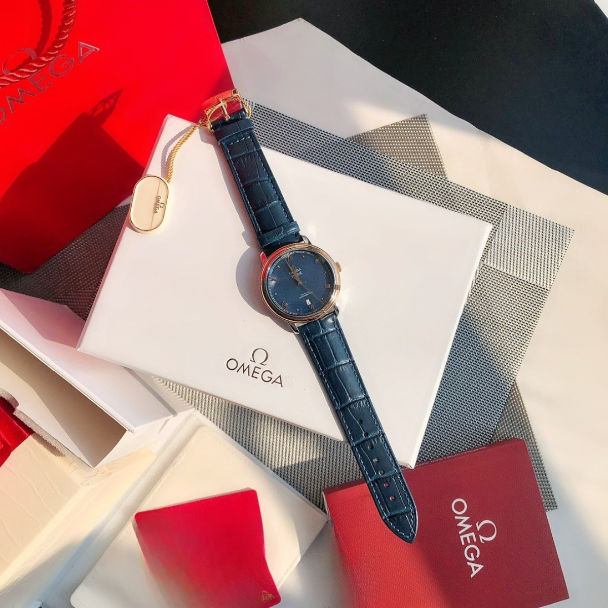 Omega De Ville Rose Gold Blue Dial Watch