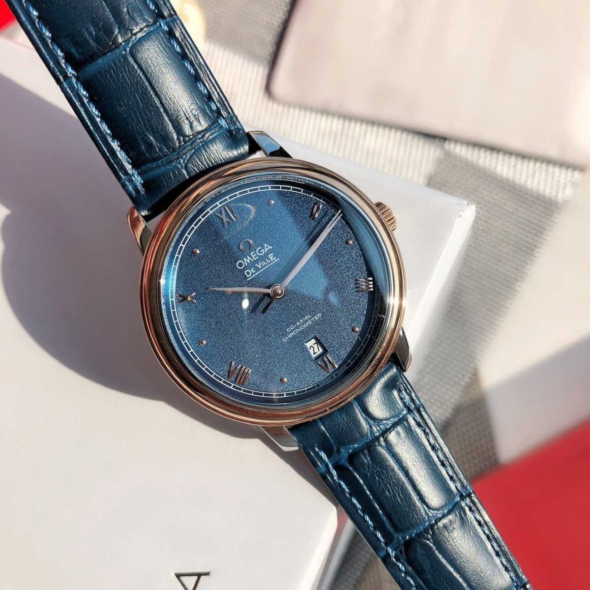 Omega De Ville Rose Gold Blue Dial Watch