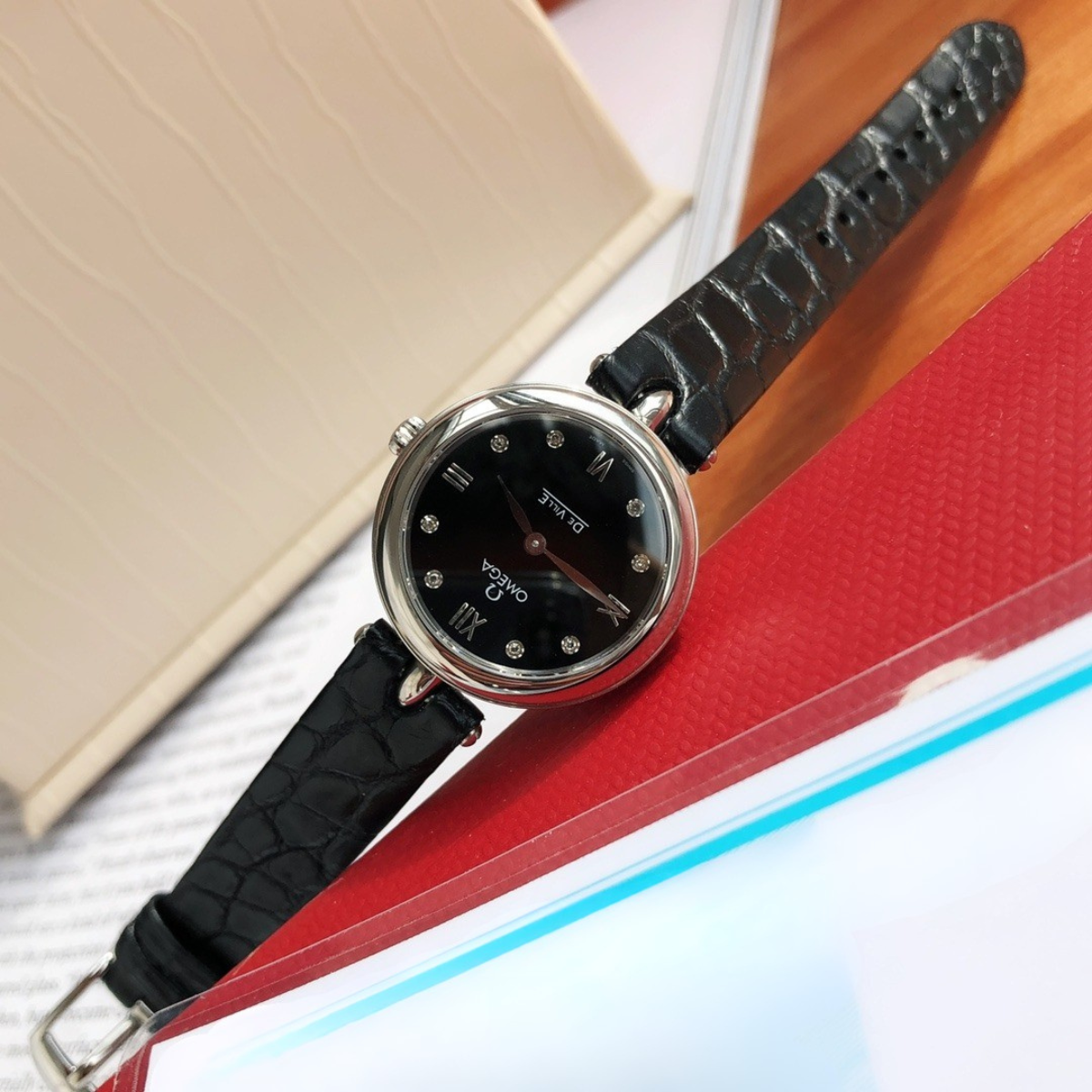 Omega De Ville Black Leather Watch