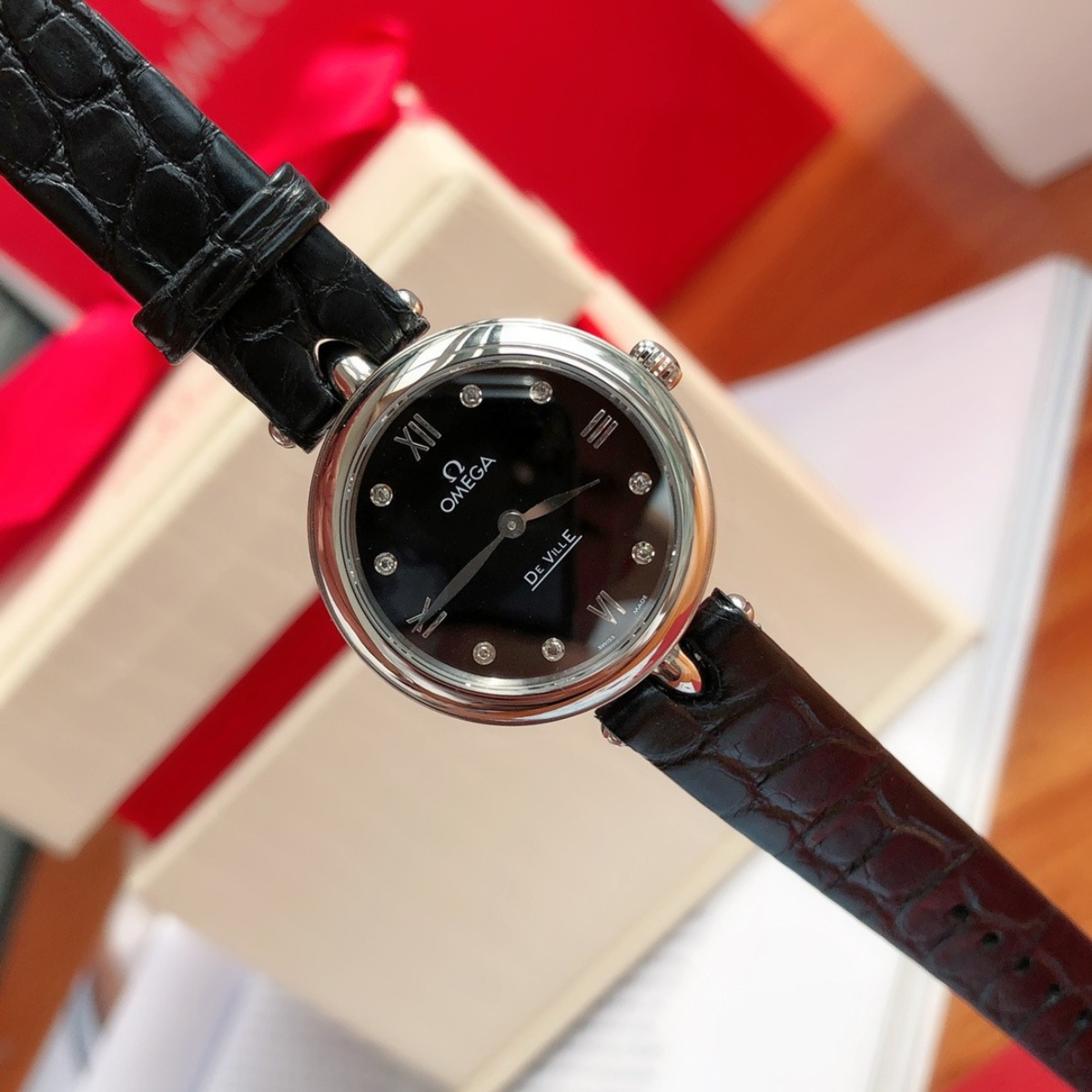 Omega De Ville Black Leather Watch