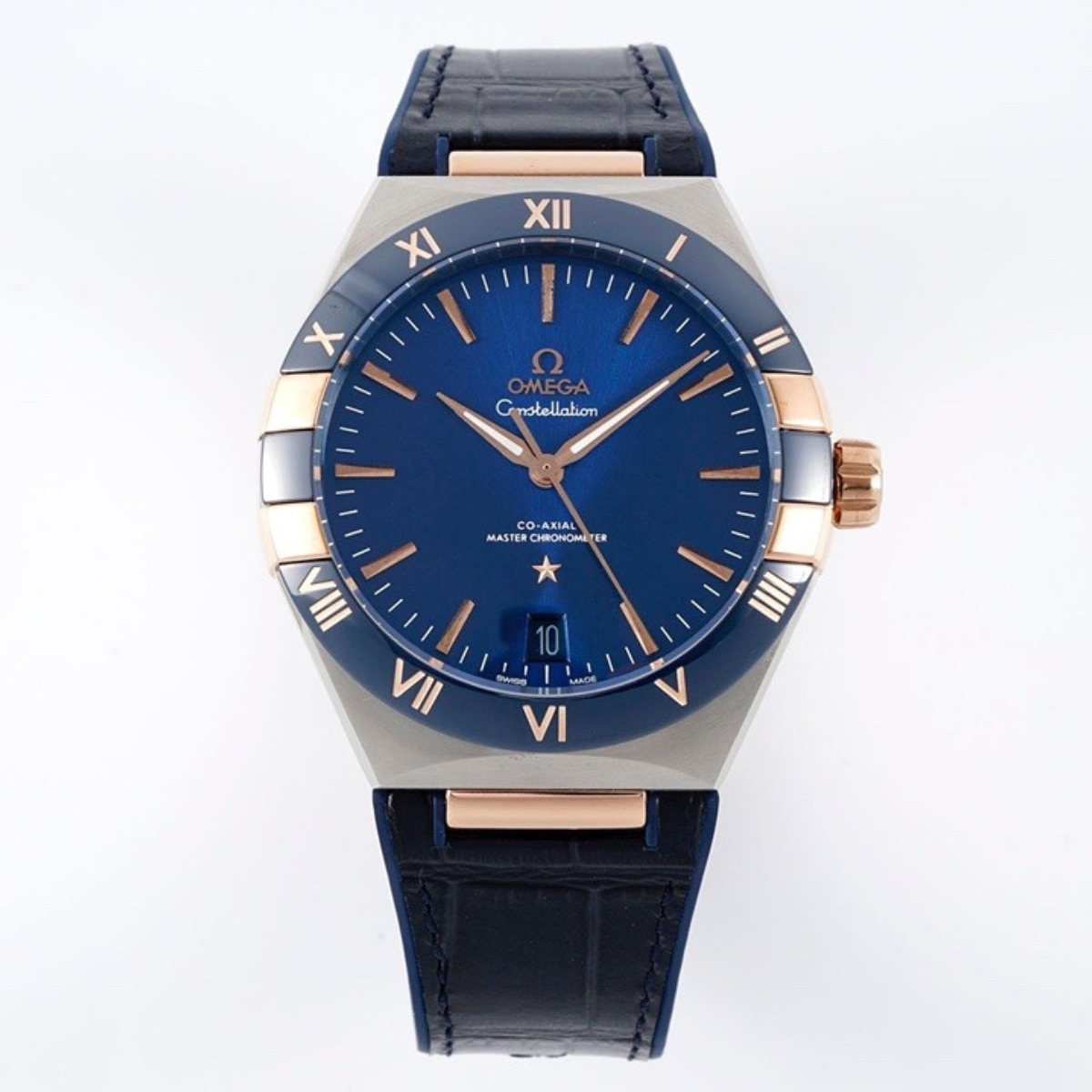 Omega Constellation Blue Dial Rose Gold Watch