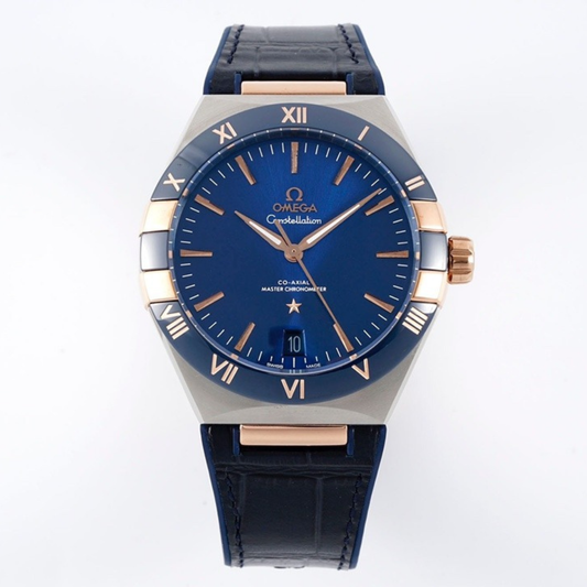 Omega Constellation Blue Dial Rose Gold Watch