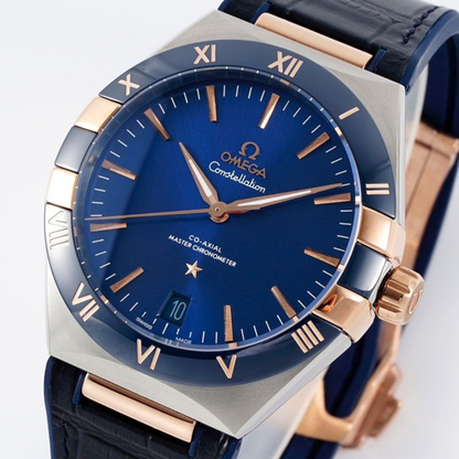Omega Constellation Blue Dial Rose Gold Watch