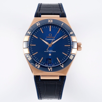 Omega Constellation Blue Rose Gold Watch