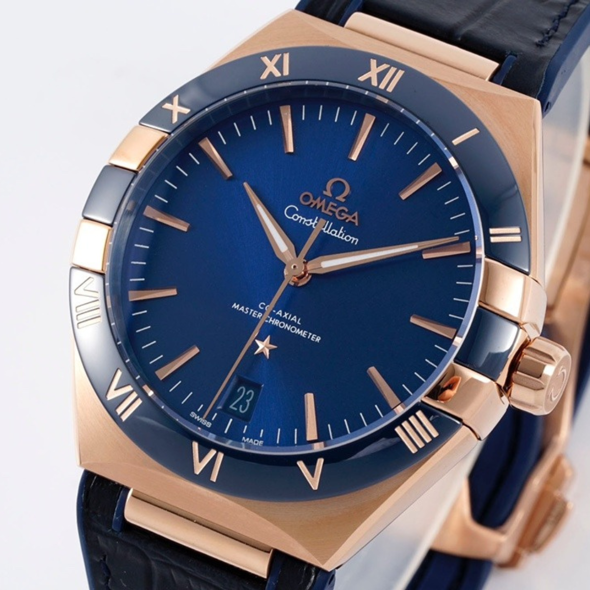 Omega Constellation Blue Rose Gold Watch