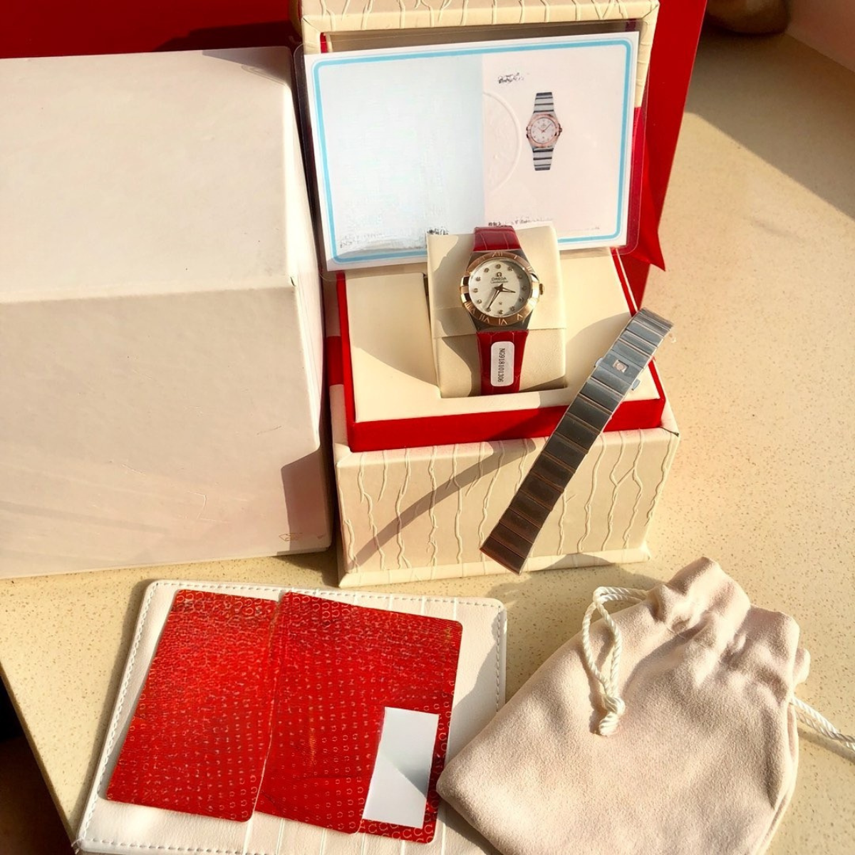 Omega Red Leather Watch