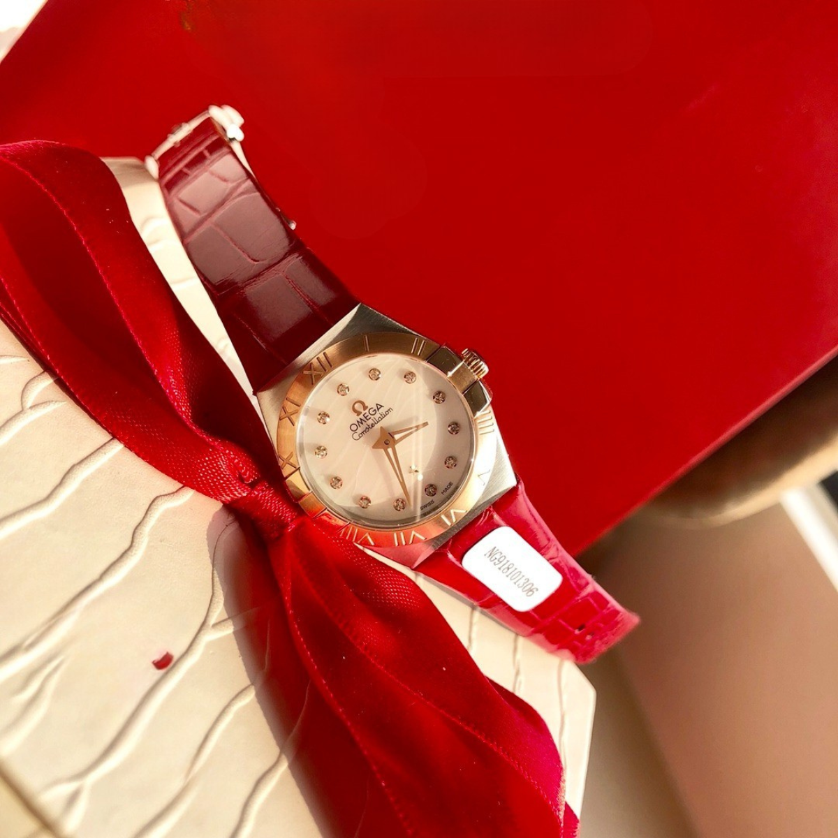 Omega Red Leather Watch