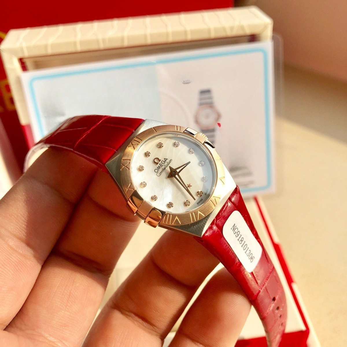 Omega Red Leather Watch