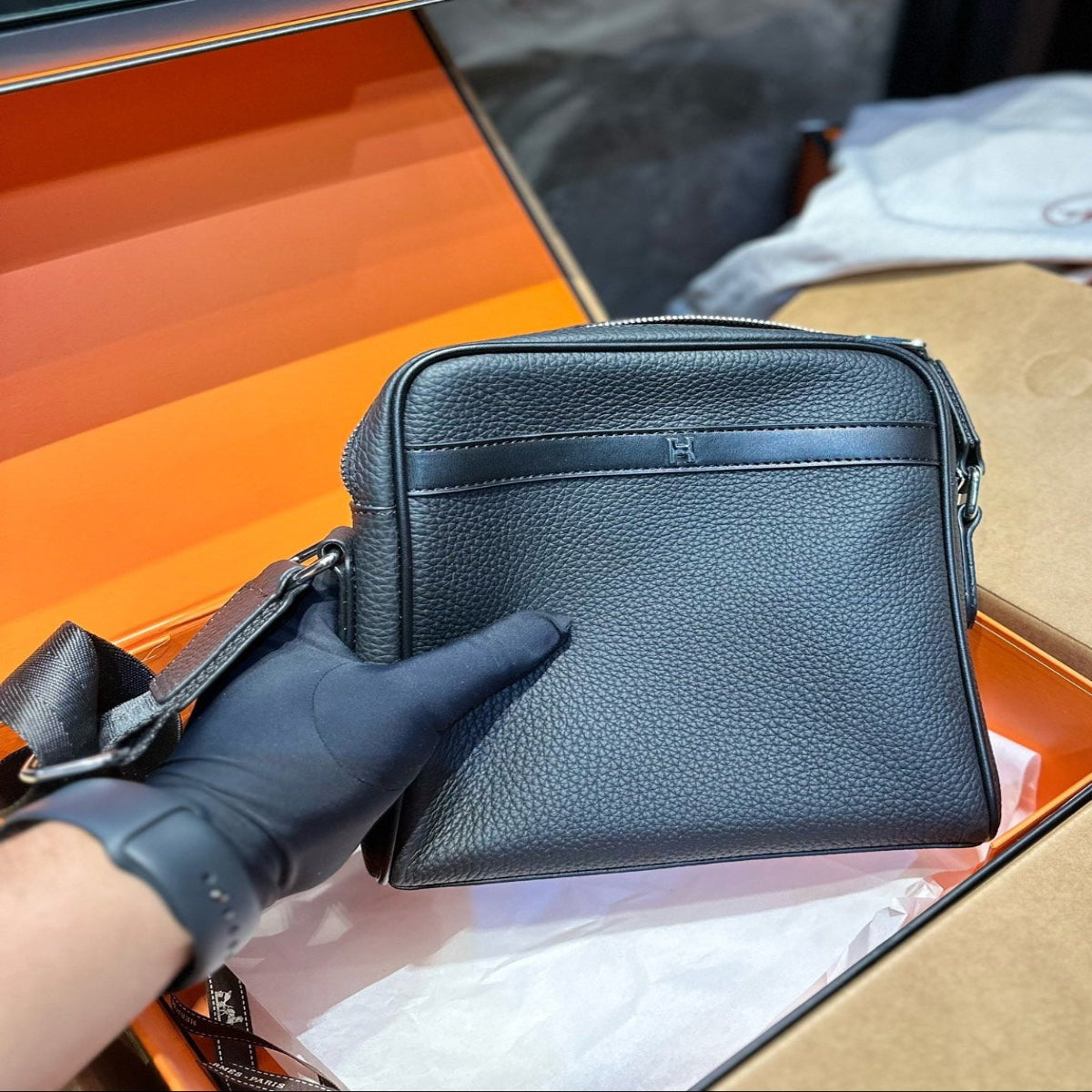 Hermès Leather & Knitted Strap Bag