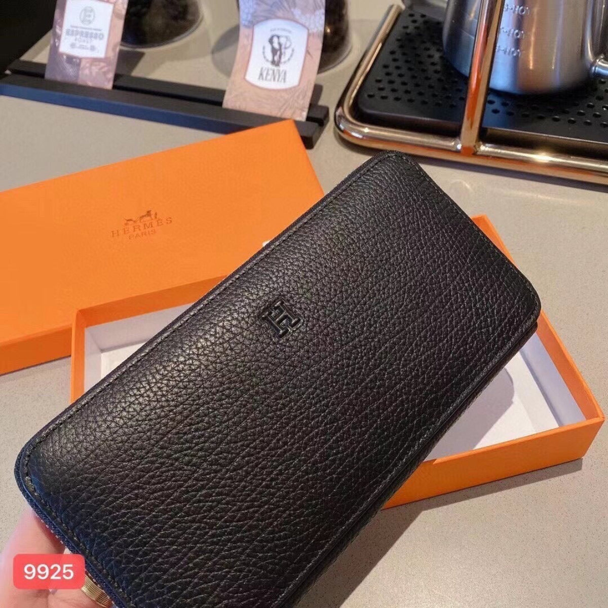 Hermes Black Leather Clutch wallet